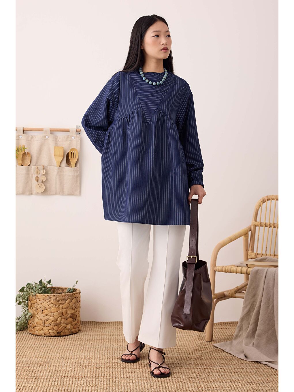 Lacivert V Panama Tunik Gece Mavi