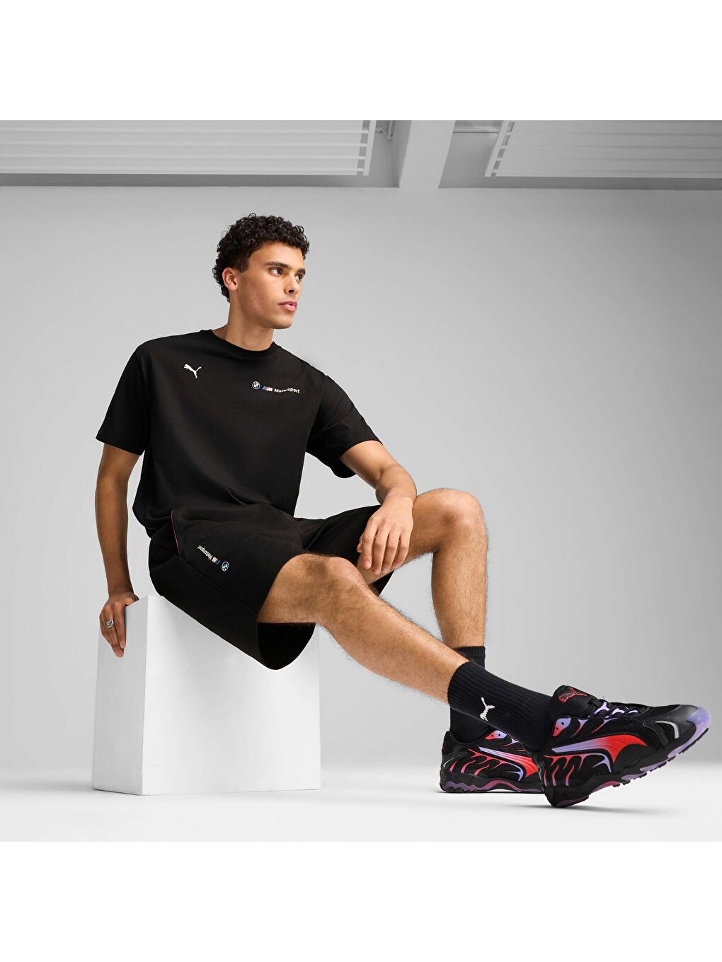 Siyah BMW M Motorsport ESS+ Erkek Uzun Polar Şort-1