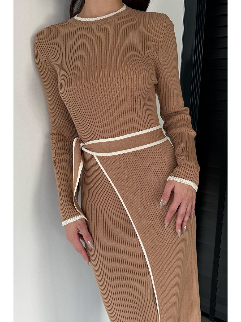 Ekru Kadın Triko Elbise-3