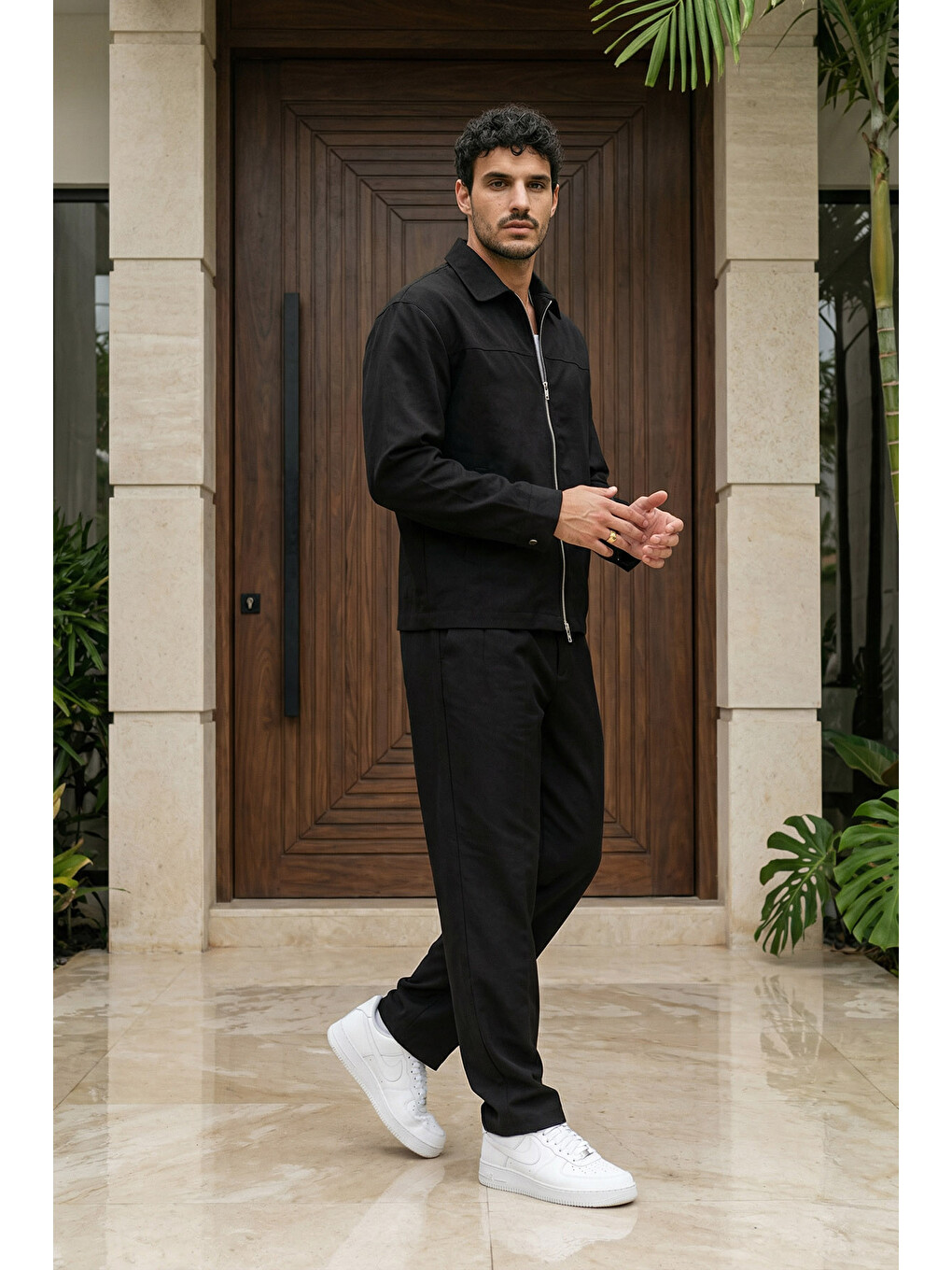 Siyah Artigas Premium Fermuarlı Düz Basic Ceket Pantolon Erkek Takım Relax Kalıp-3