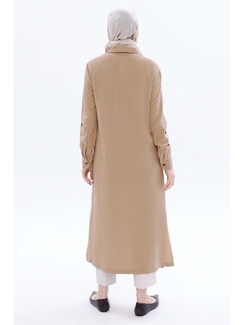 Bej Vizon-çift Düğmeli Keten Tunik-3
