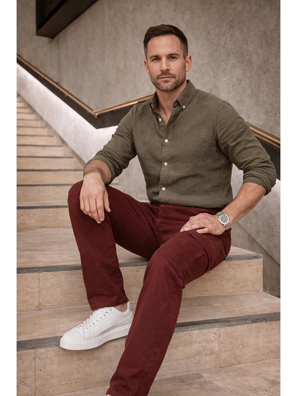 Kahverengi Erkek Yüksek Bel Bol Paça Kiremit Kargo Baggy Pantolon-3