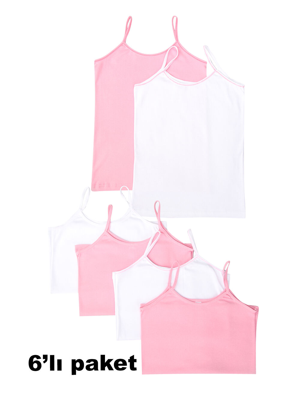Pembe Kız Çocuk %100 Pamuk Ribana Atlet 6'Lı Paket