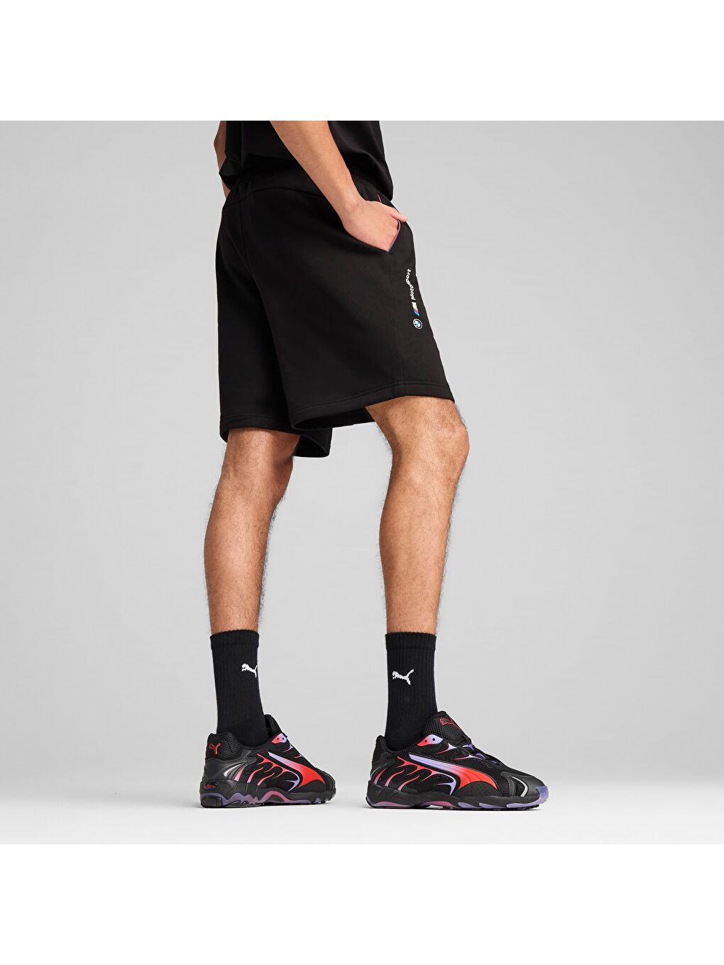 Siyah BMW M Motorsport ESS+ Erkek Uzun Polar Şort-2