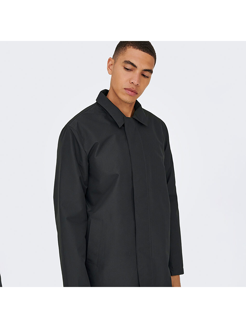 Hall Coat Erkek Siyah Klasik Yaka Mont-4