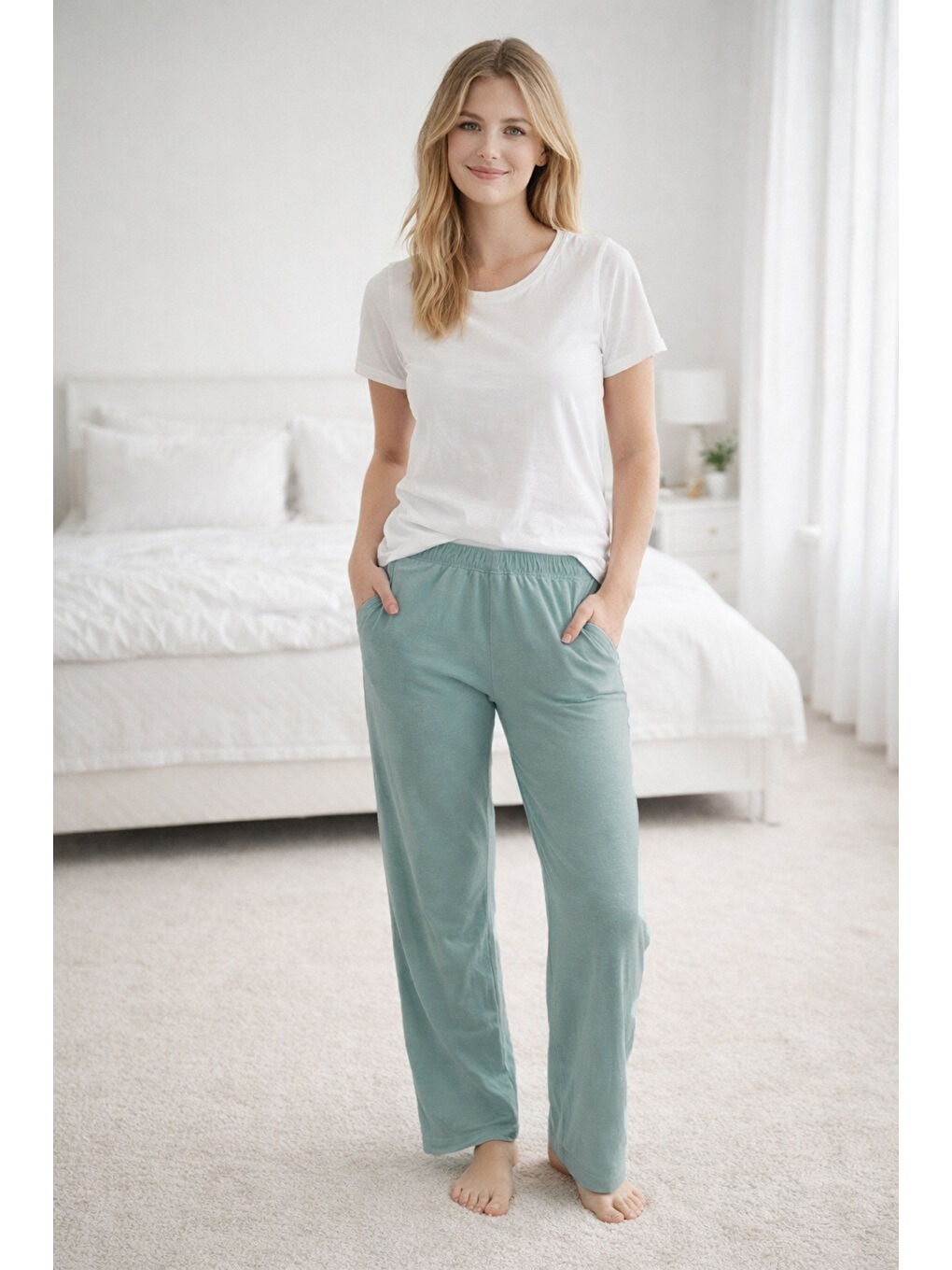 Yeşil Kadın Penye Kumaş Tek Pijama Alt 04 Mint-3