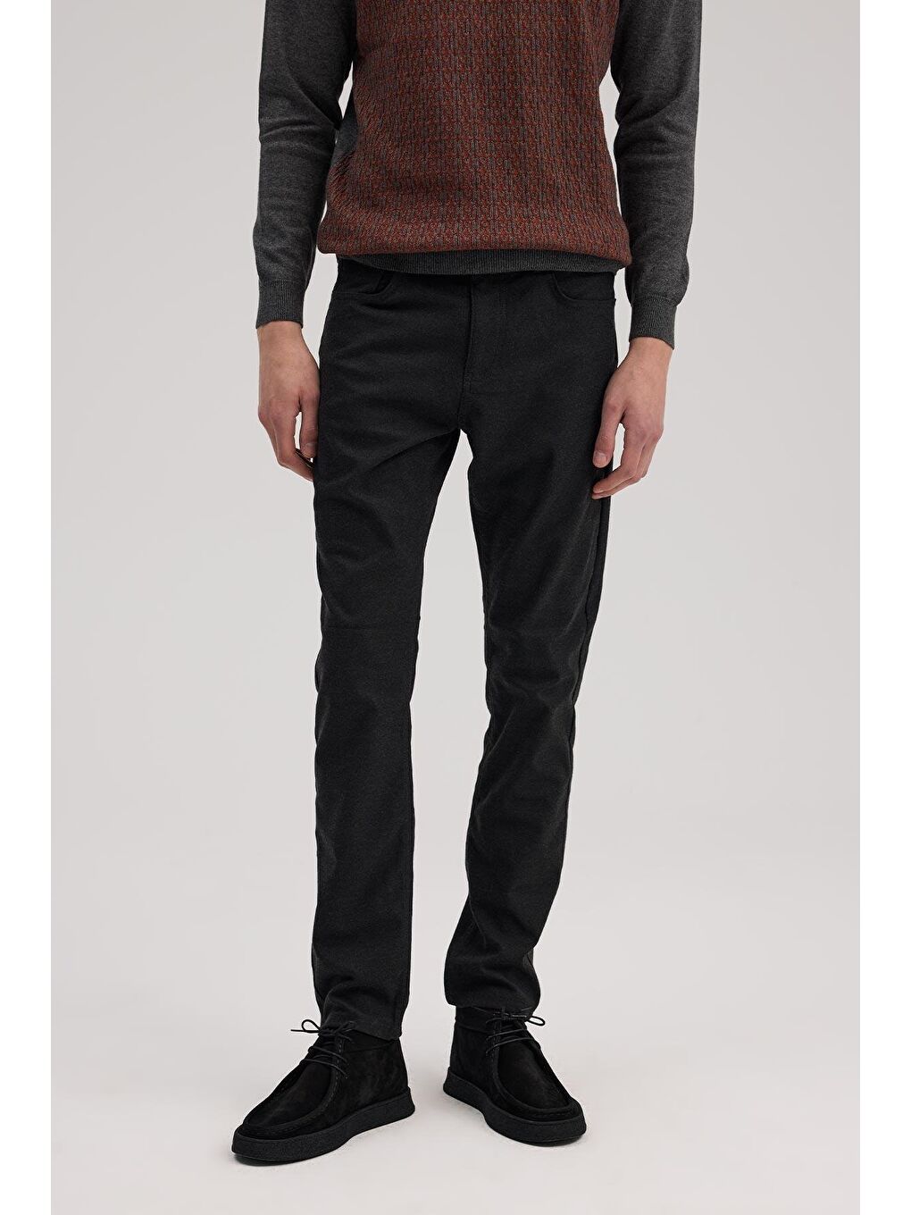 Antrasit Comfort Fit Kanvas Pantolon-1