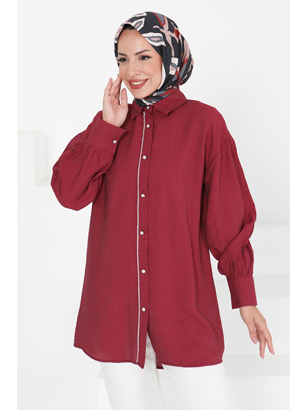 Taş Detaylı Tunik Bordo - 27432-2