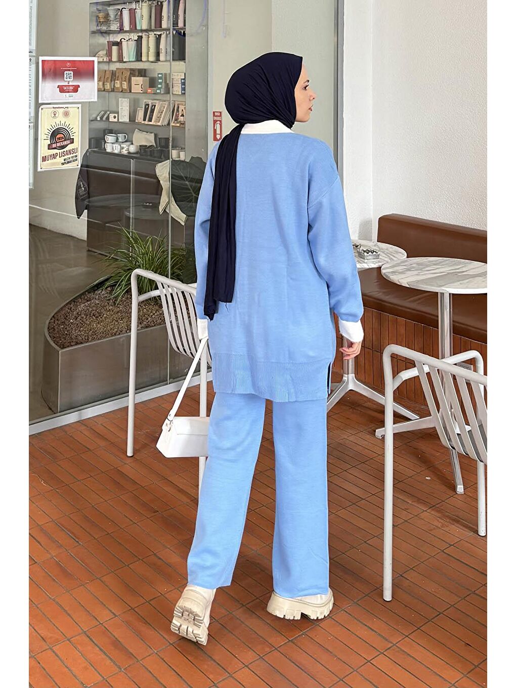 Yakası Taşlı Triko Takım Bebe Mavisi-3