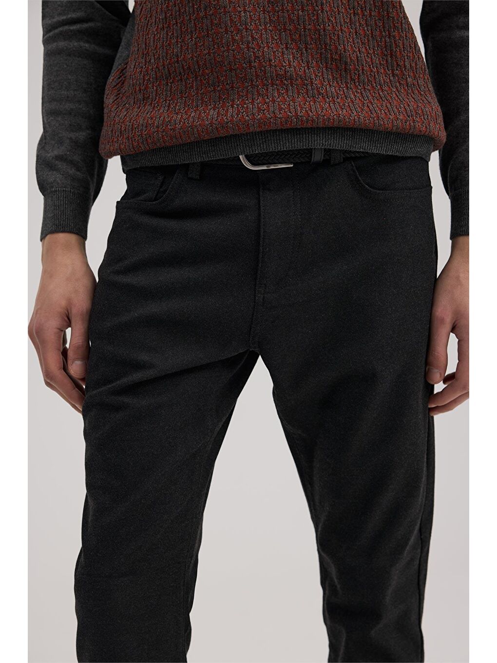 Antrasit Comfort Fit Kanvas Pantolon-2