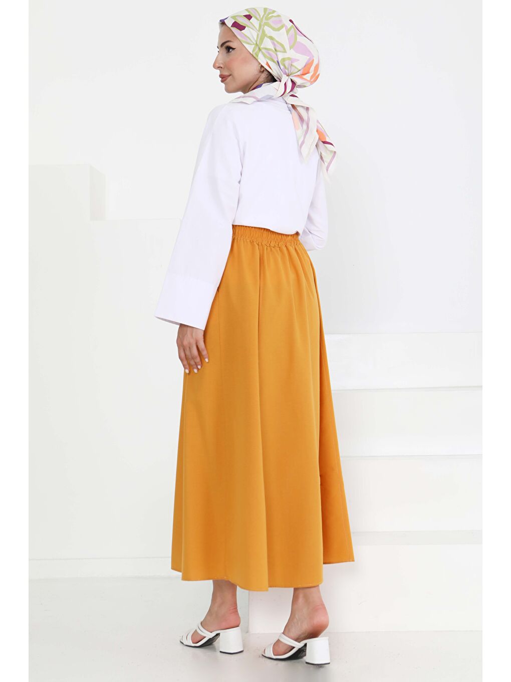 Sarı Cepli Keten Etek Hardal - 27294-3