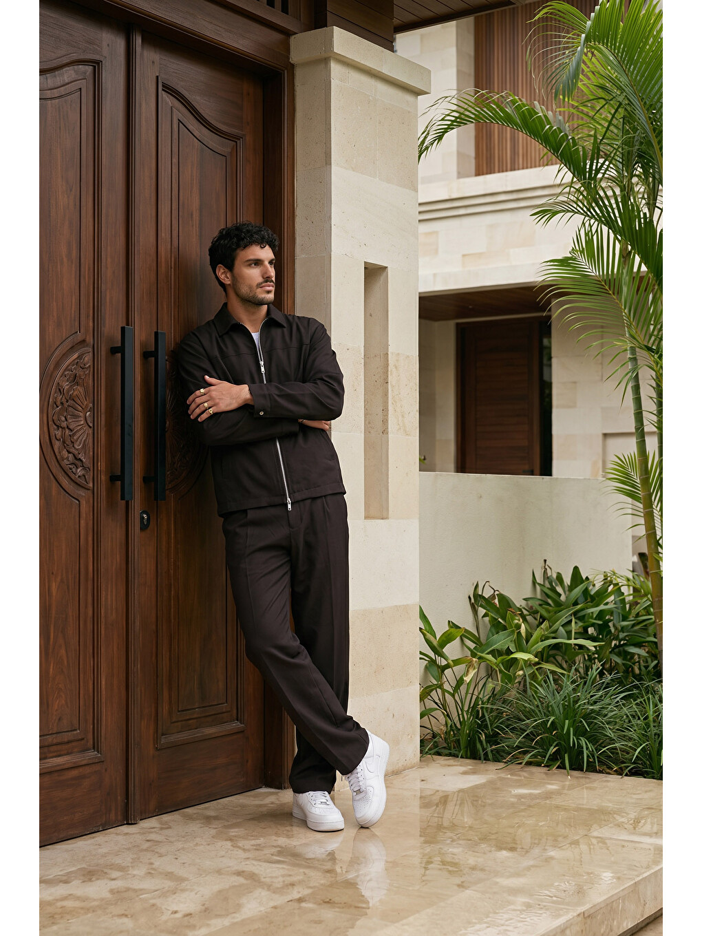 Siyah Artigas Premium Fermuarlı Düz Basic Ceket Pantolon Erkek Takım Relax Kalıp-5