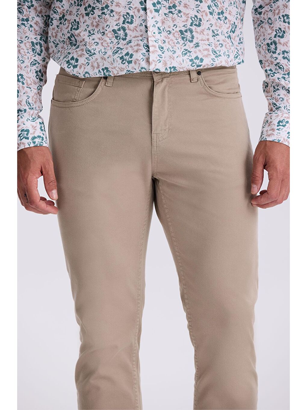 Bej Vizon Comfort Fit Pamuklu Rahat Kesim 5 Cep Pantolon-3