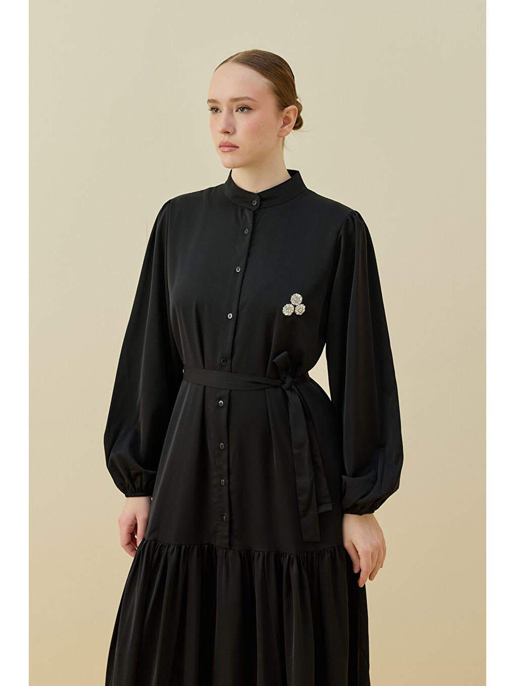 Broşlu Elbise 1669 Siyah-3