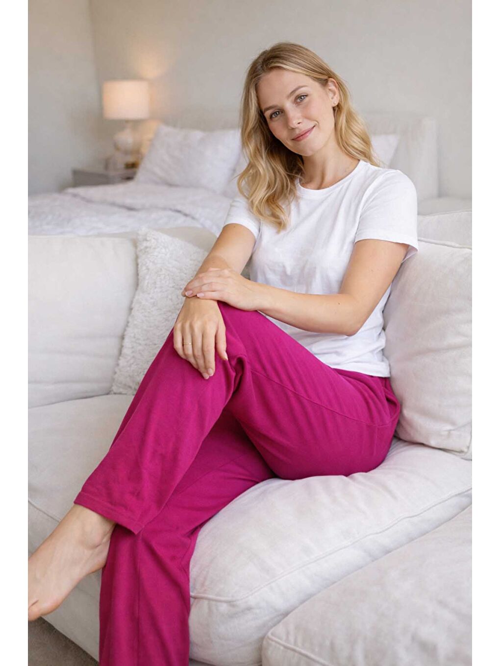 Kadın Penye Kumaş Tek Pijama Alt 07 Fuşya-1