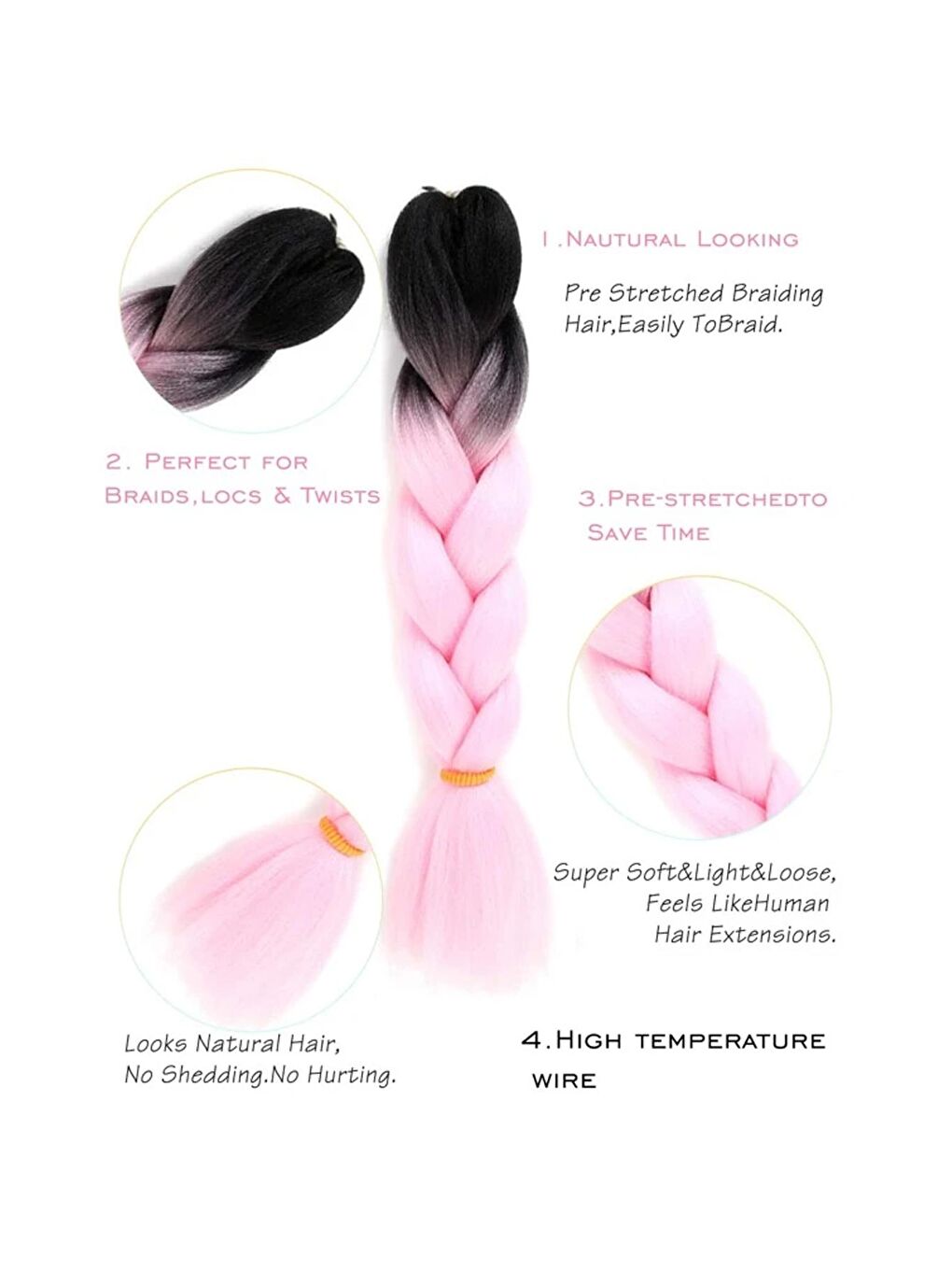 Pembe Jumbo Örgü Postiş Saç-2