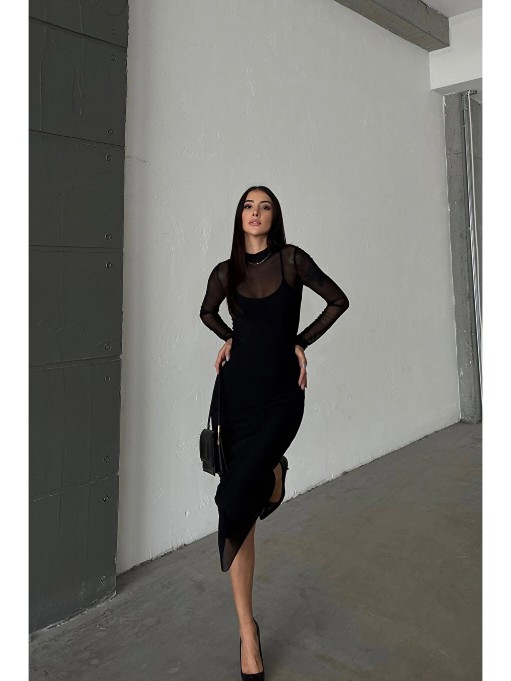 Kadın Siyah Tül Elbise 1026-221355-1