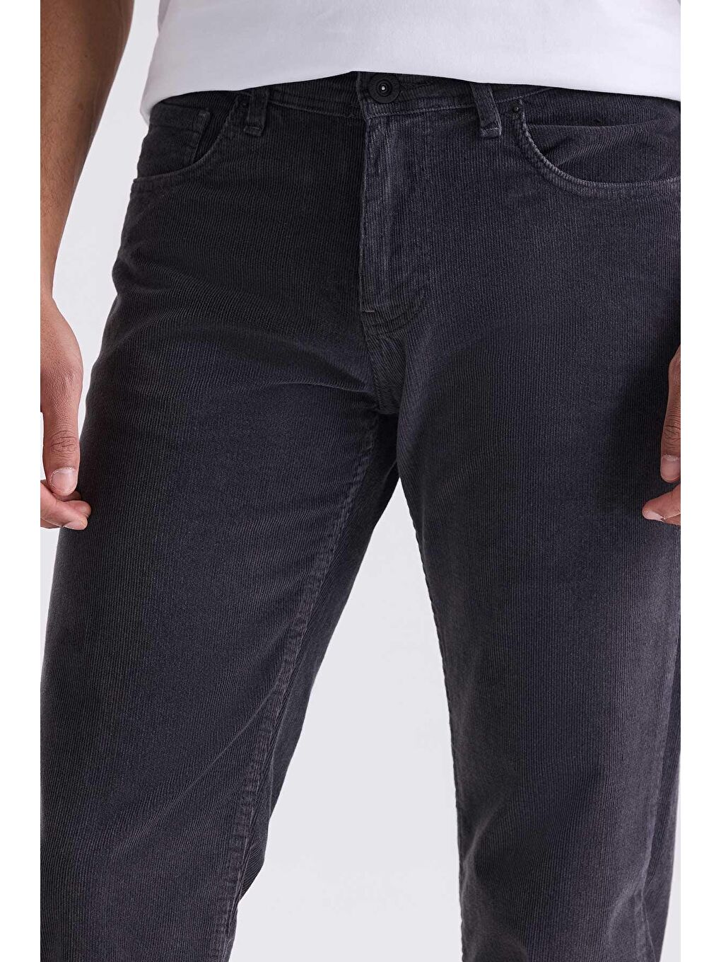 Gri Regular Fit Elastanlı Pamuklu Kadife Pantolon-2