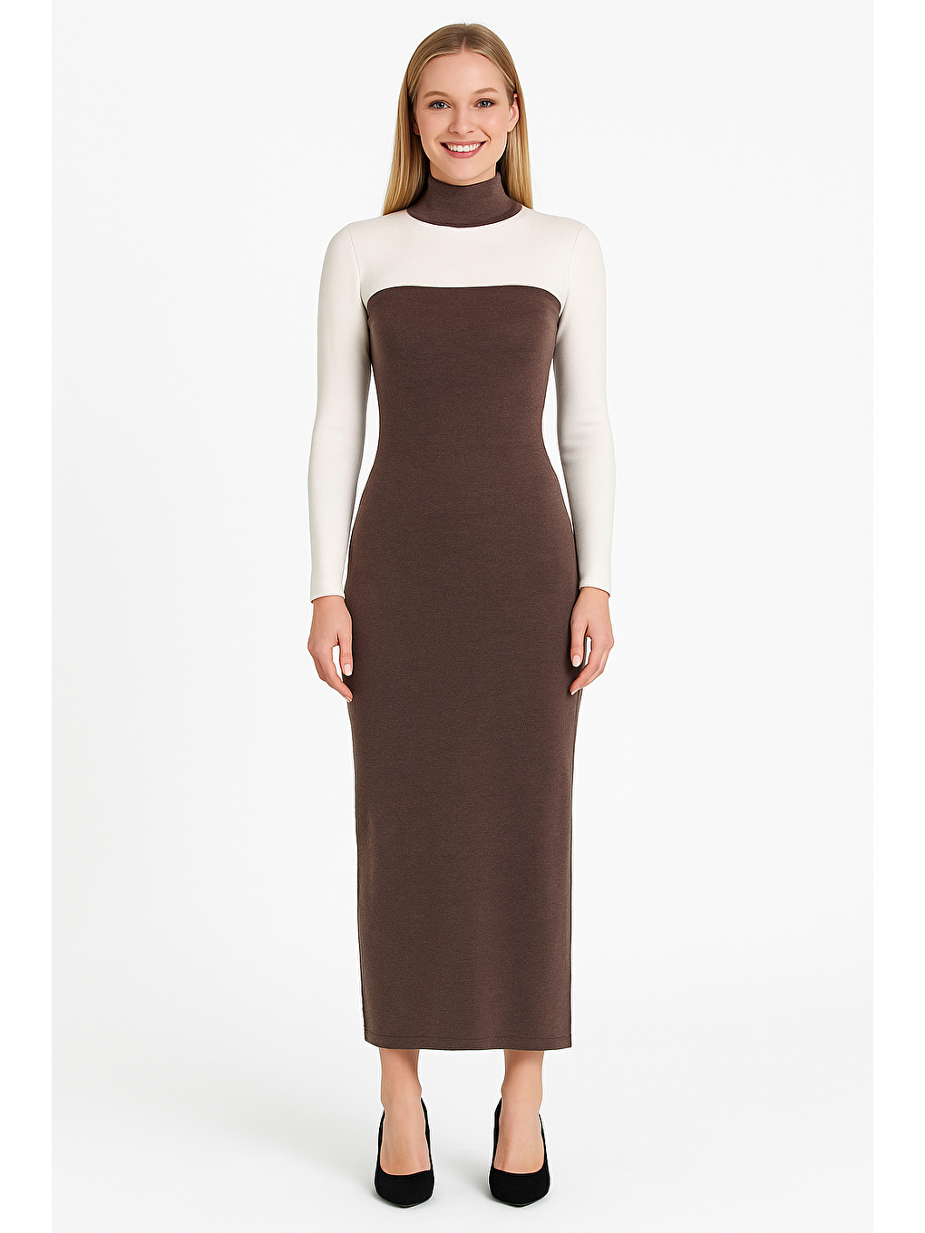 Ottoman Kumaş Uzun Elbise – Kahverengi | Kolsuz Boyundan Bağlamalı