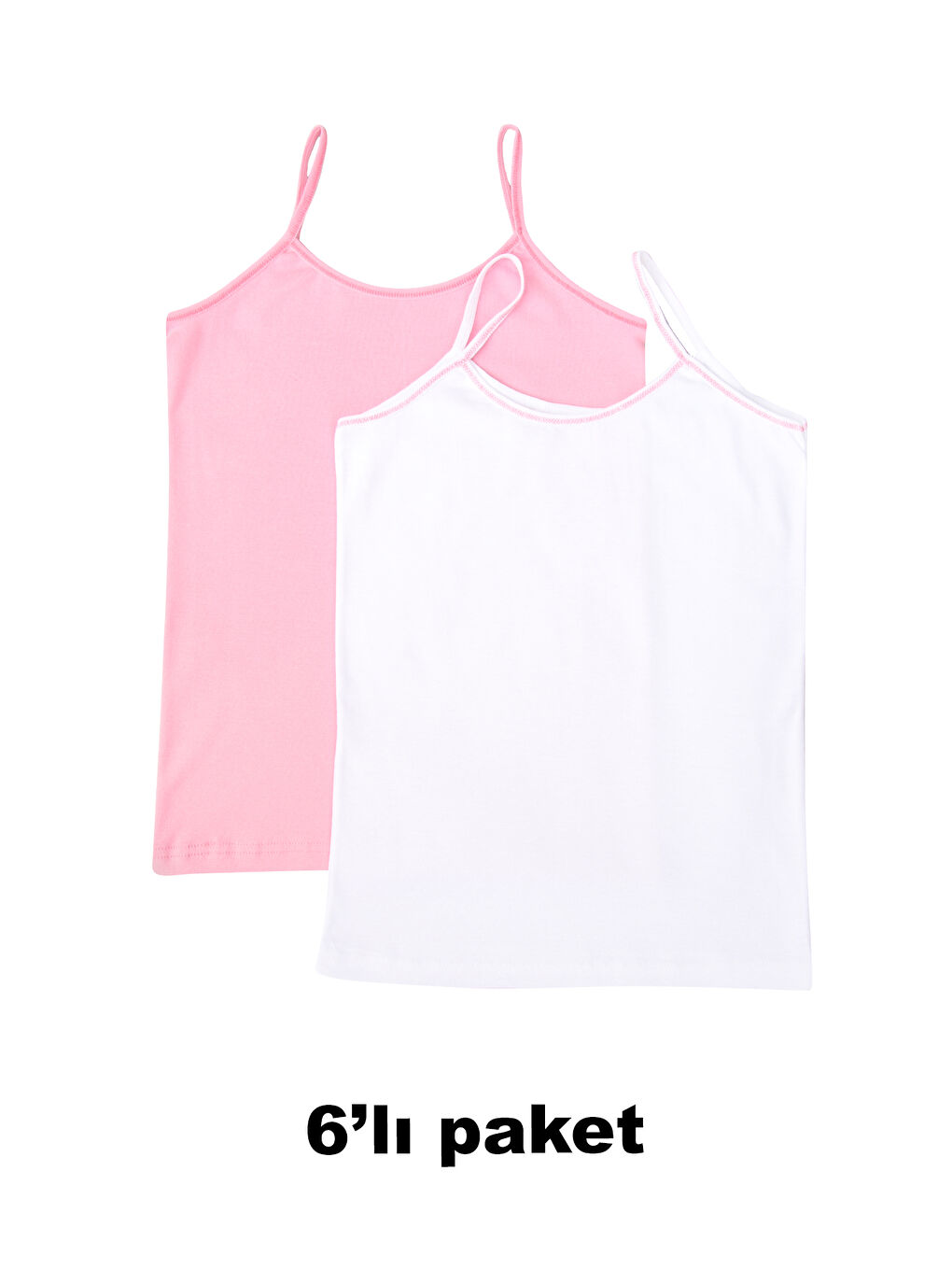Pembe Kız Çocuk %100 Pamuk Ribana Atlet 6'Lı Paket-1