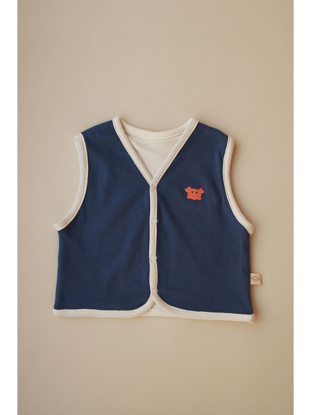 İndigo Yengeç Nakışlı Çift Taraflı Yelek-3