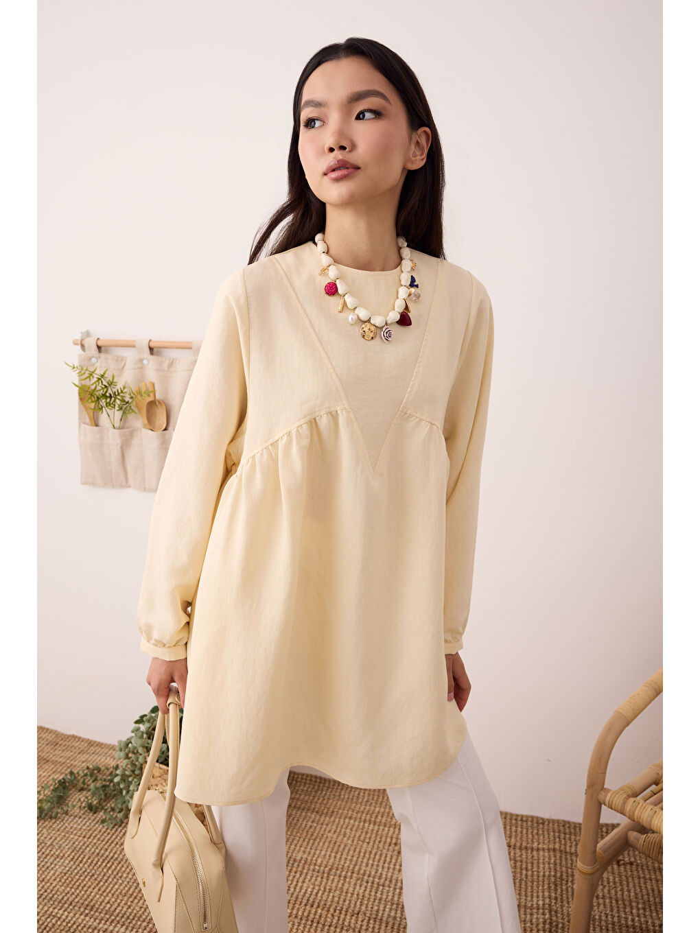 Bej V Panama Tunik Vanilya-1