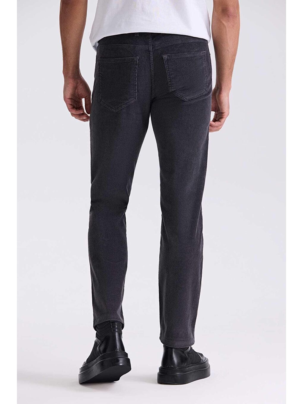 Gri Regular Fit Elastanlı Pamuklu Kadife Pantolon-3