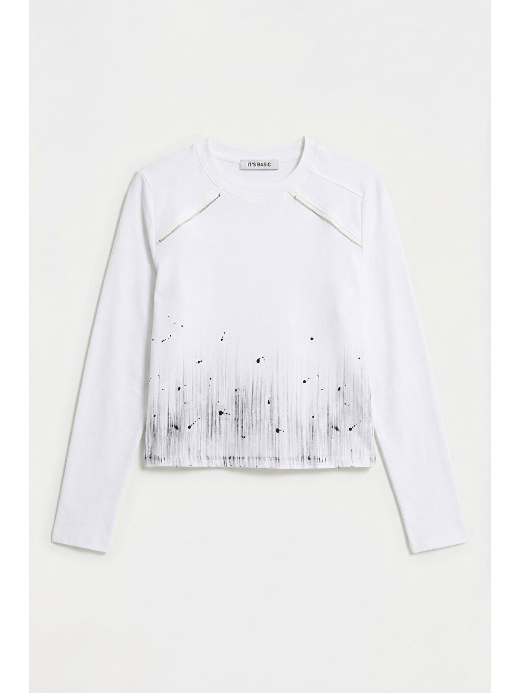 Kadın Beyaz w5 Özel Baskılı Kumaş Fermuar Detaylı Tasarım Body-1