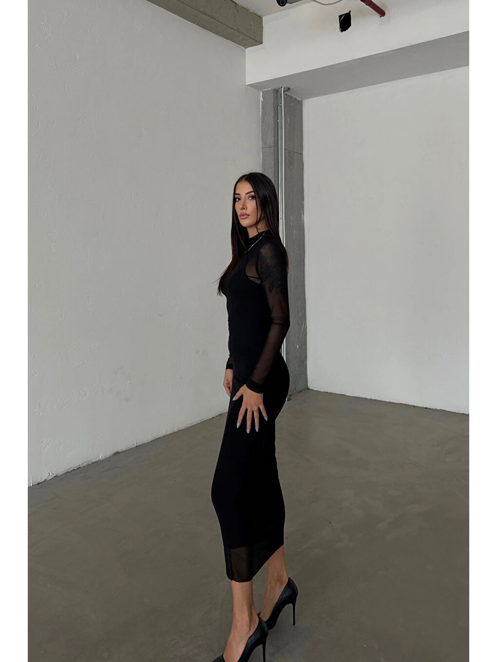 Kadın Siyah Tül Elbise 1026-221355-2