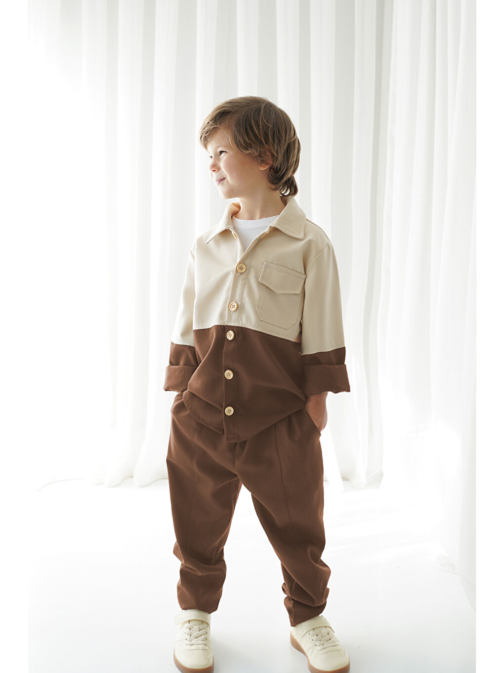 Kahverengi Sütlü Kahve Krem Retro Ceket - Carrot Pantolon Takım-1