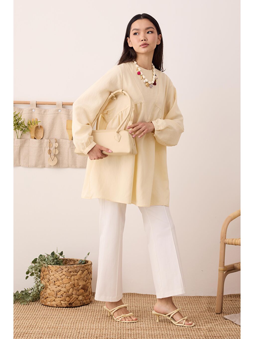 Bej V Panama Tunik Vanilya-3