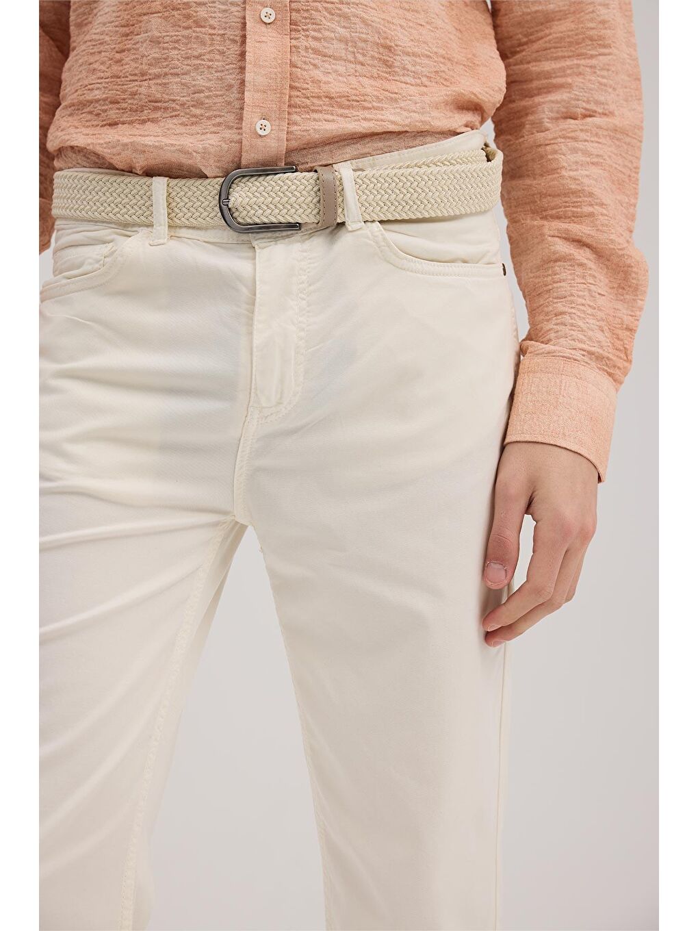 Ekru Krem Slim Fit 5 Cep Spor Pantolon-2