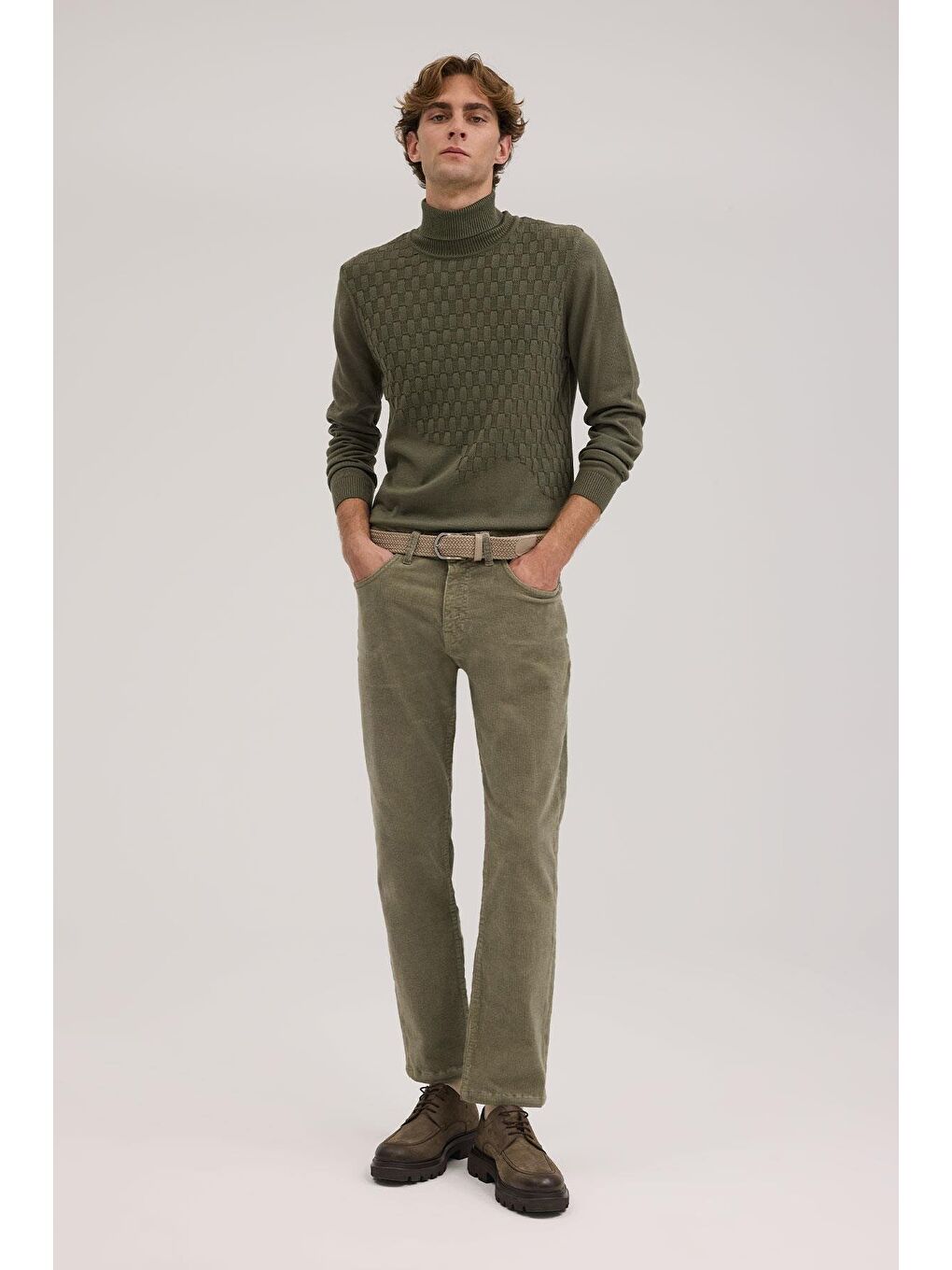 Yeşil Comfort Fit Kadife Spor Pantolon