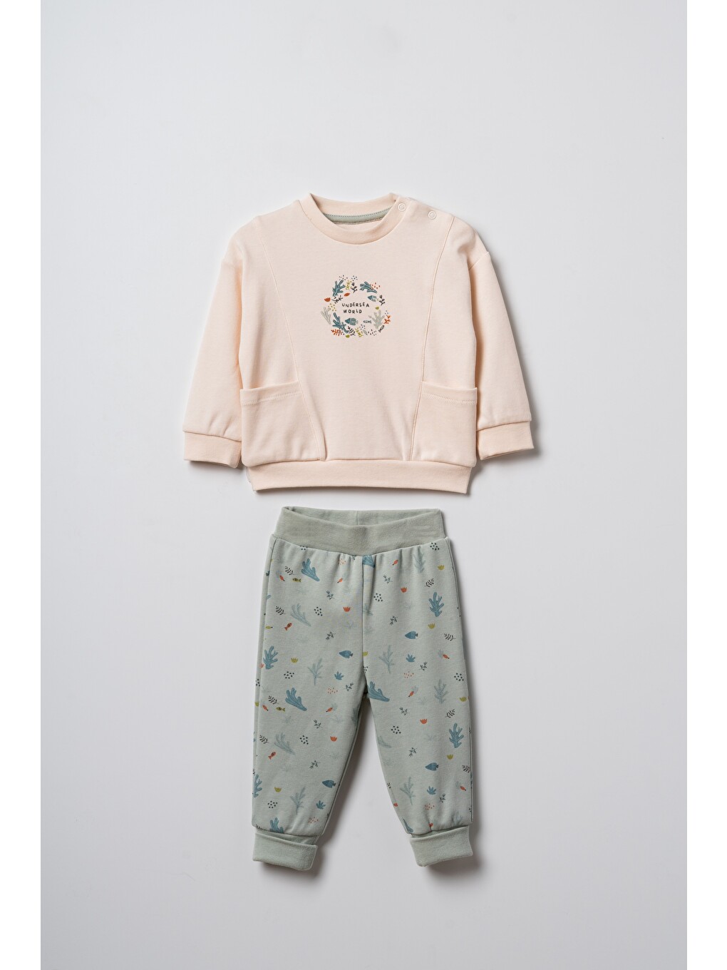 Karışık Bebek Pamuklu Deniz Temalı Sweatshirt Eşofman Takımı