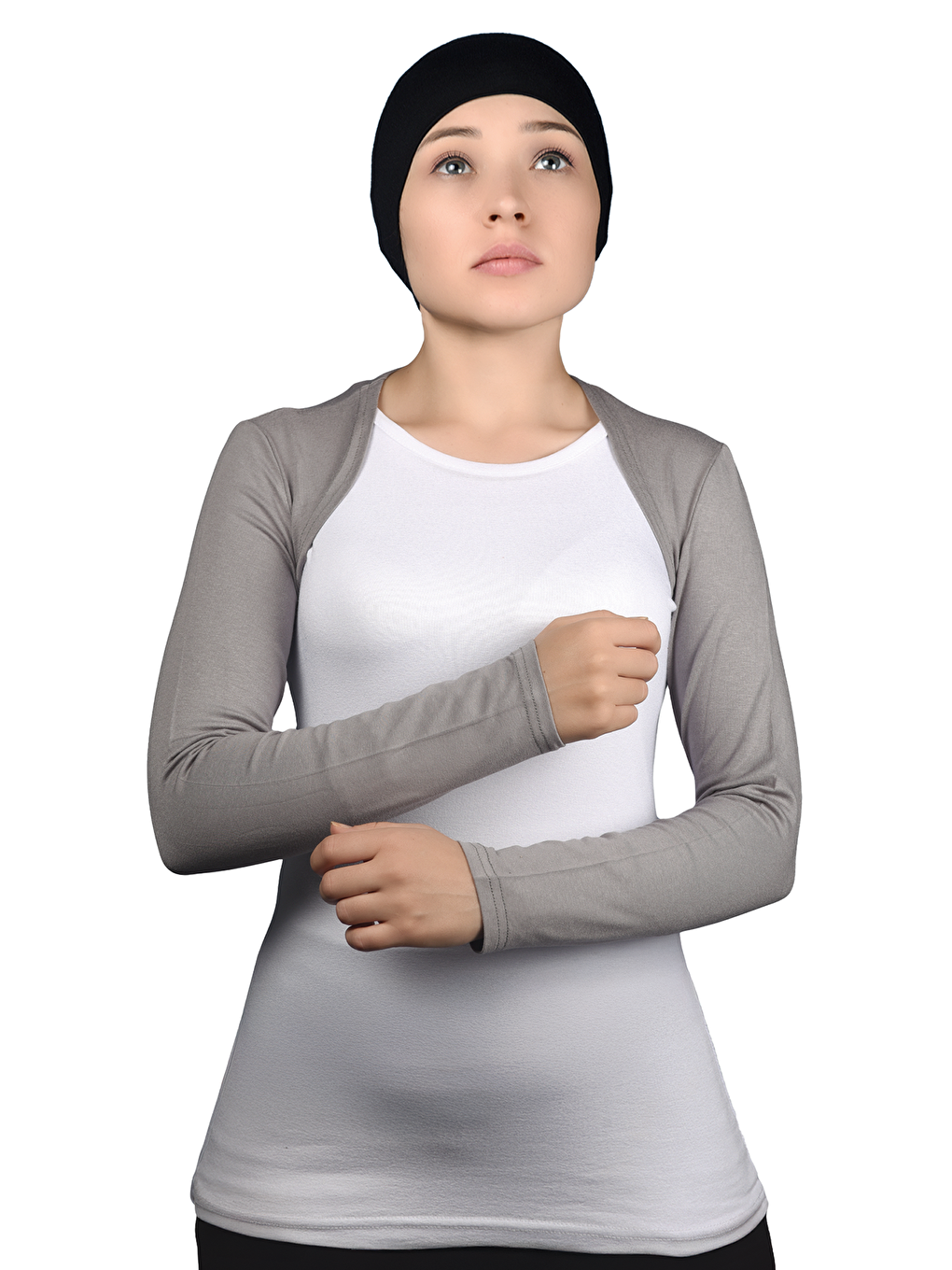 Gri Uzun Kollu Tesettür Bolero-1