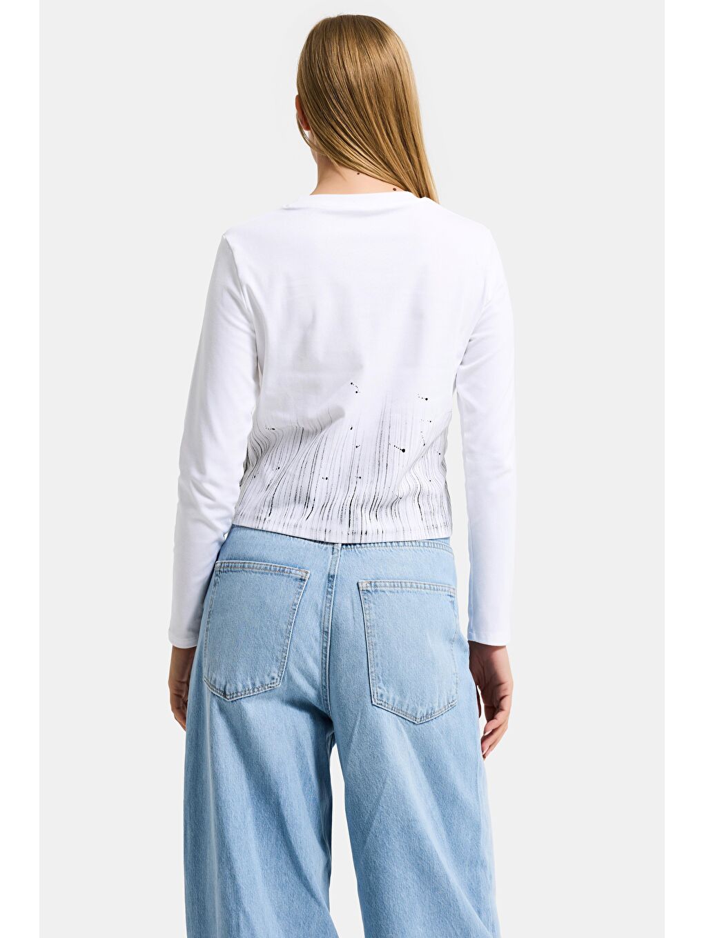 Kadın Beyaz w5 Özel Baskılı Kumaş Fermuar Detaylı Tasarım Body-3