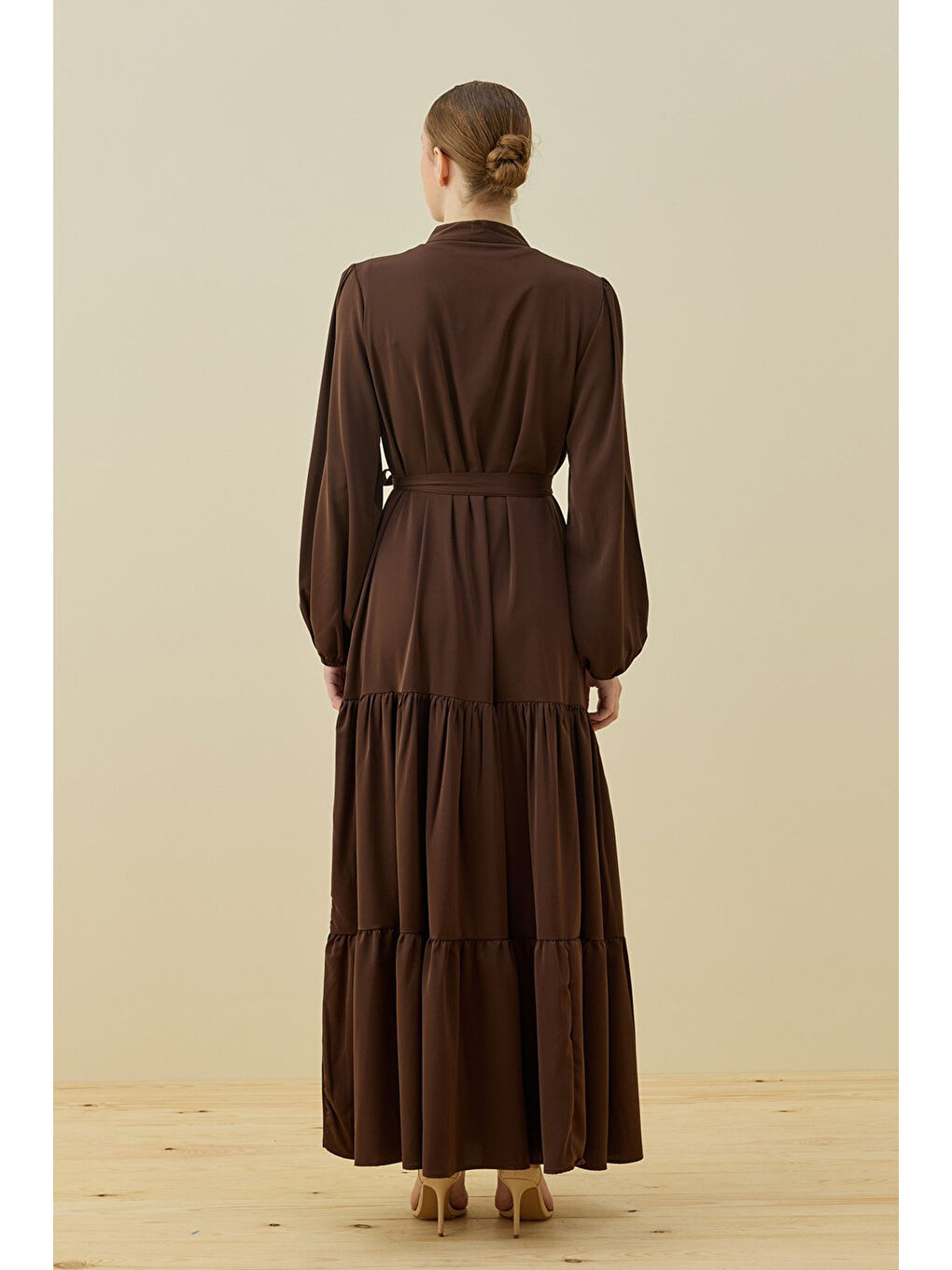 Broşlu Elbise 1669 Kahverengi-2