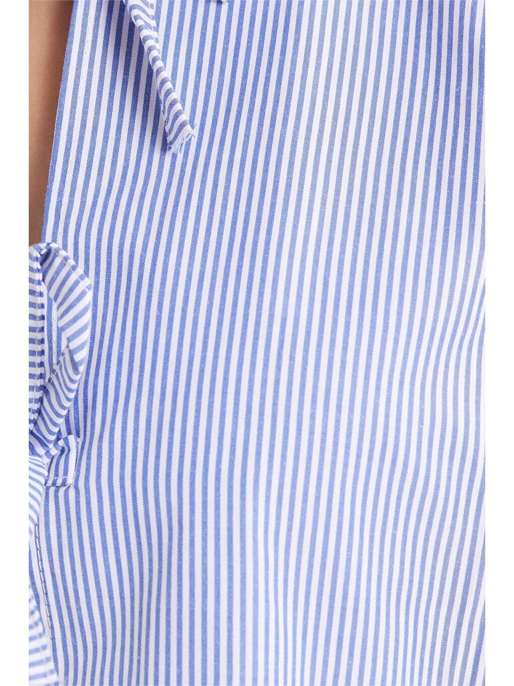 Kadın Slim Fit Dar Kesim Önden Bağlamalı Pamuklu Çizgili Mavi Bluz Gömlek-5