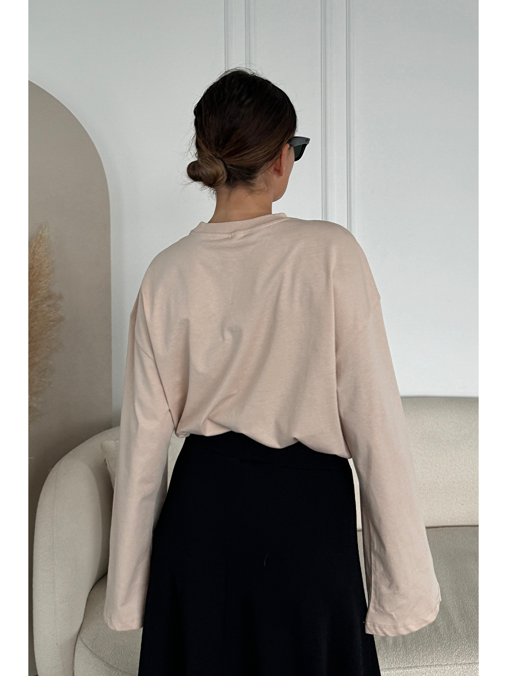 Geniş Kol Oversize 2'Li Paket T-Shirt 964 Gri/Bej-3