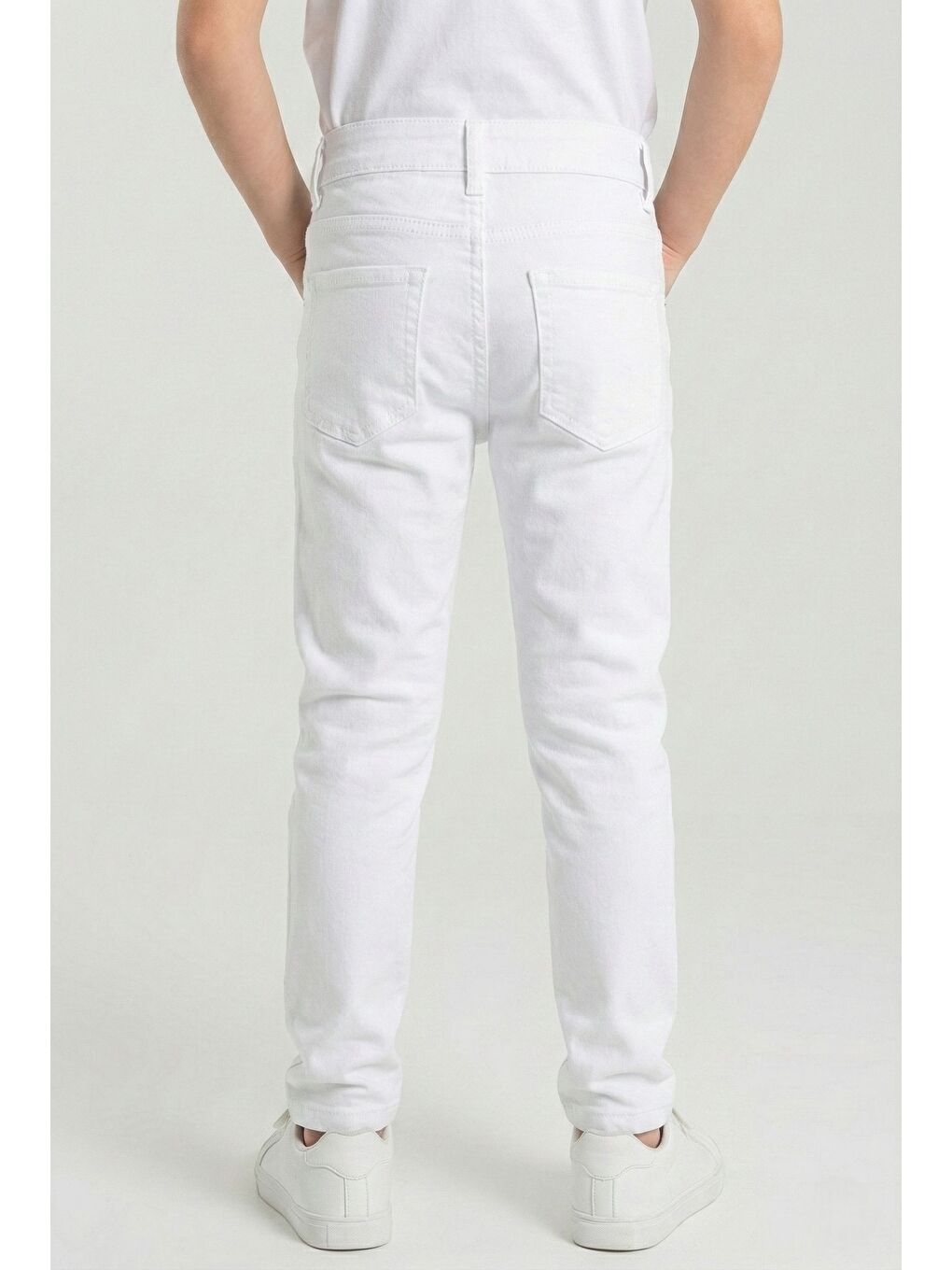 Beyaz Gabardin Fermuarlı Cepli Erkek Çocuk Pantolon M00790-1