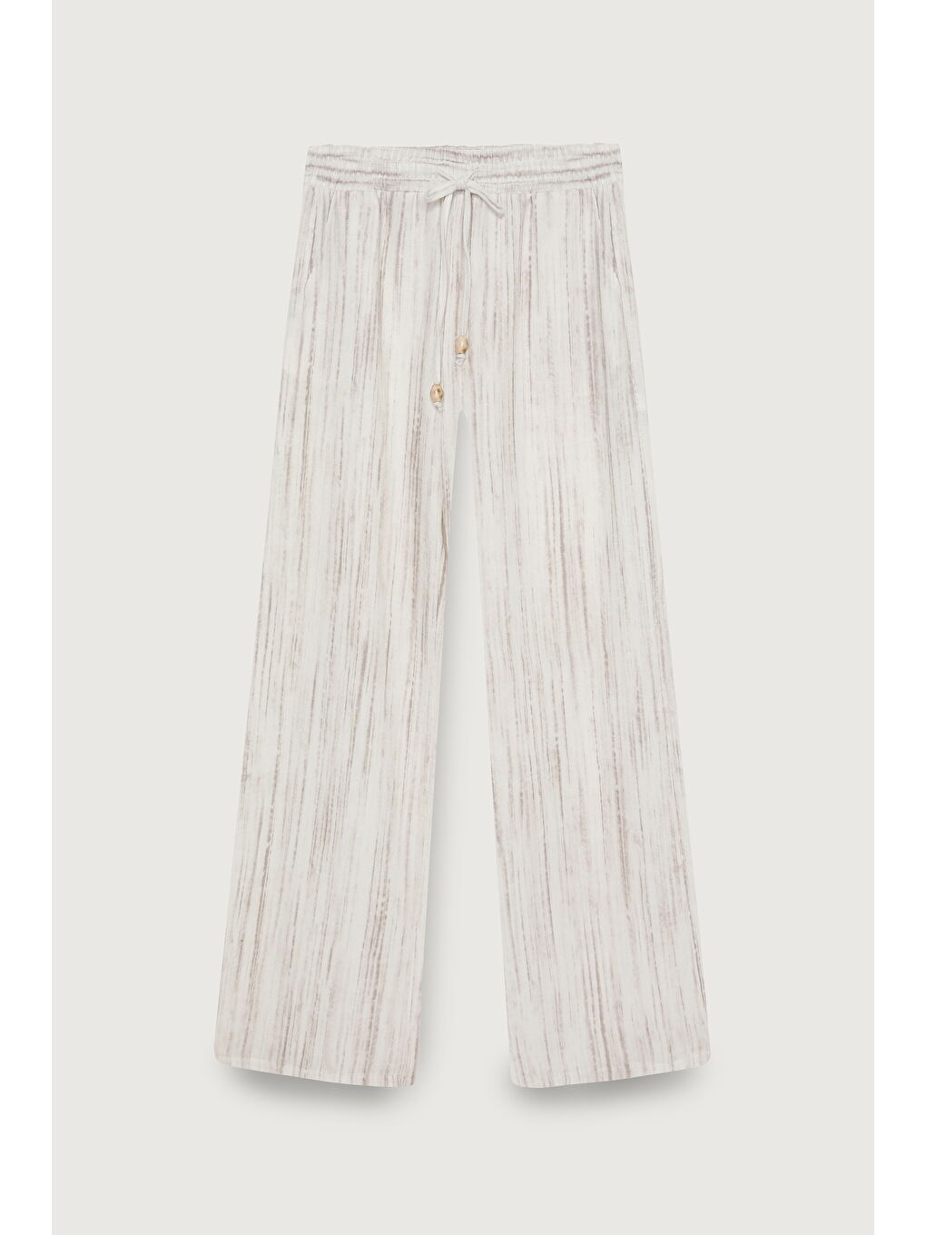 Bej Boncuk İp Bağlamalı Dokulu Pantolon Taş