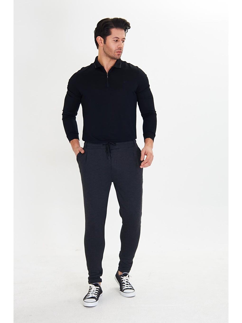Erkek Polycotton Esnek Jogger Pantolon Siyah 5801-S-1