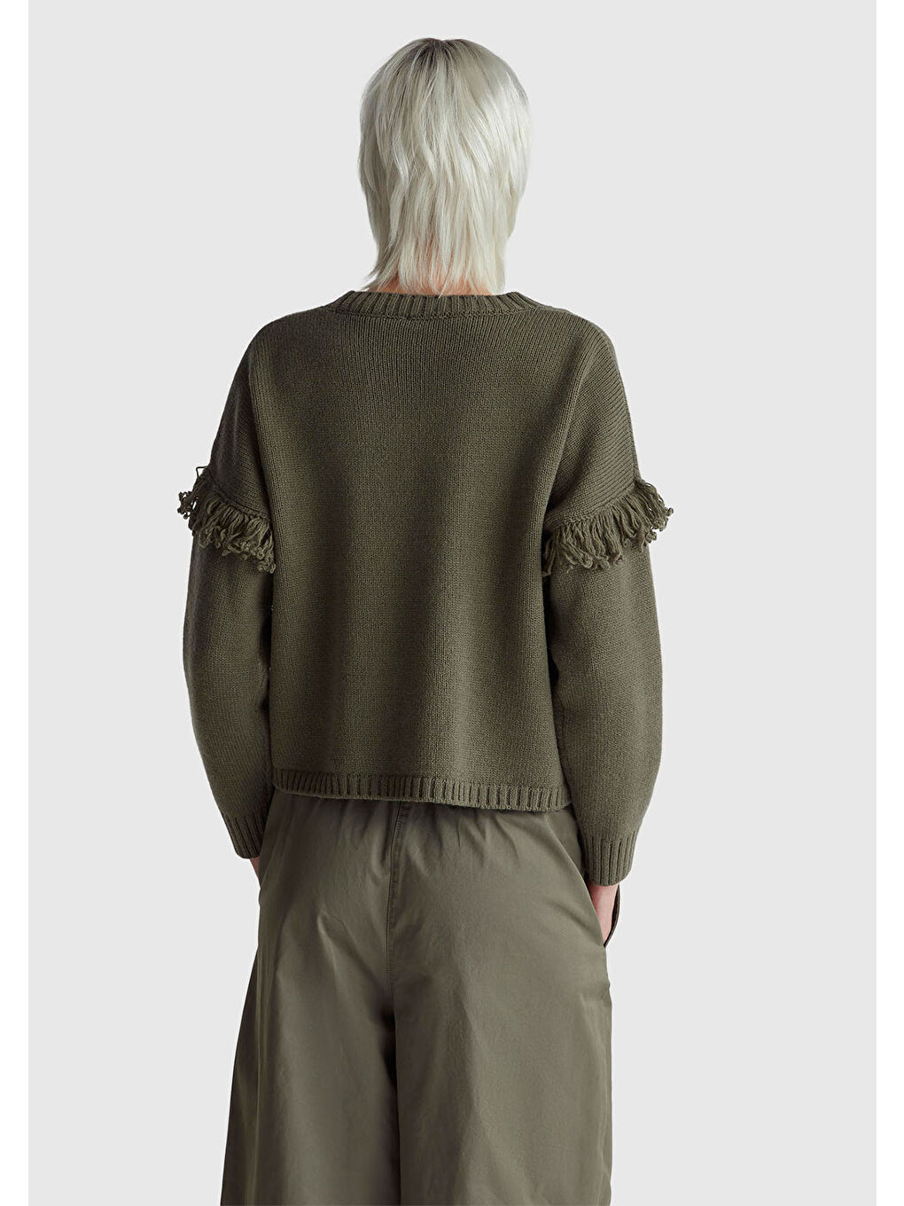 Kadın Haki Yün ve Akrilik Karışımlı Ribana Detaylı Bisiklet Yaka Kazak-2