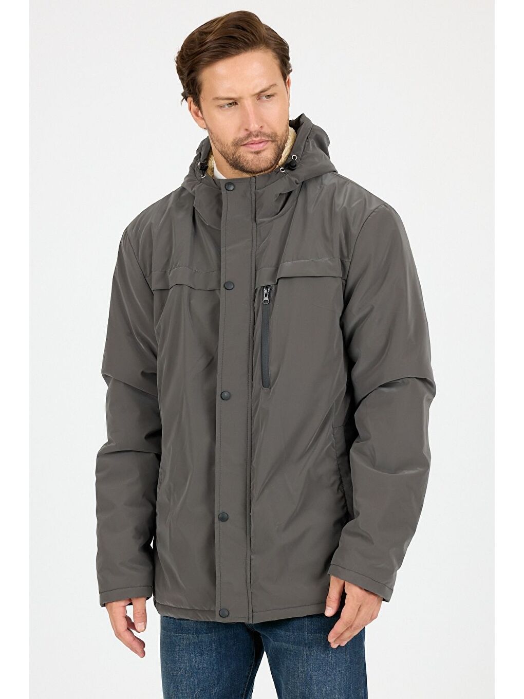 Antrasit Vibes x Avmteks Kürklü Kapüşon Detaylı Mont 008-4