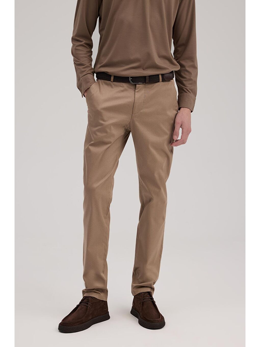 Kahverengi Taba Comfort Fit Yan Cep Kanvas Pantolon-1