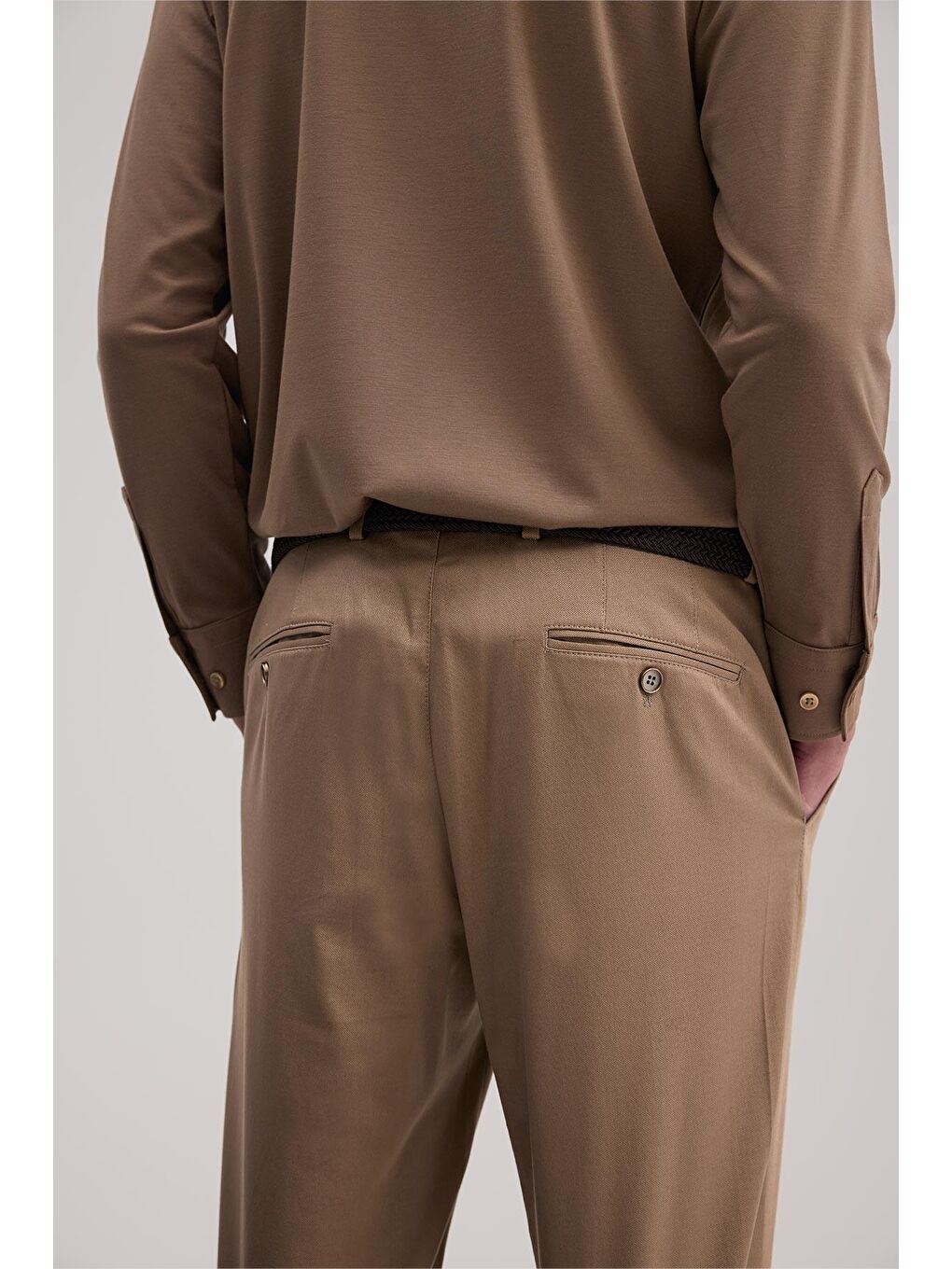 Kahverengi Taba Comfort Fit Yan Cep Kanvas Pantolon-2