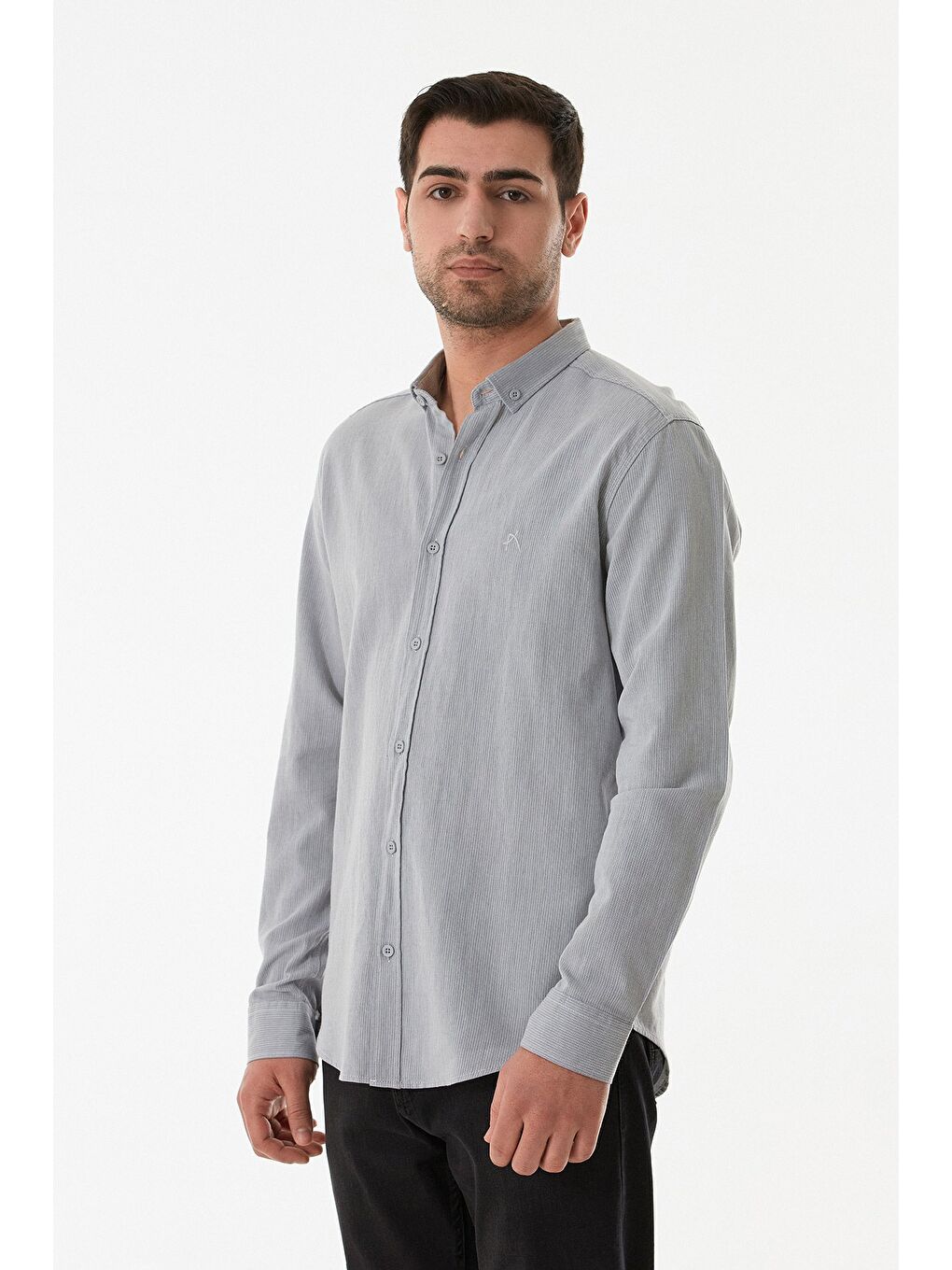 Gri Basic Düğmeli Gömlek-1