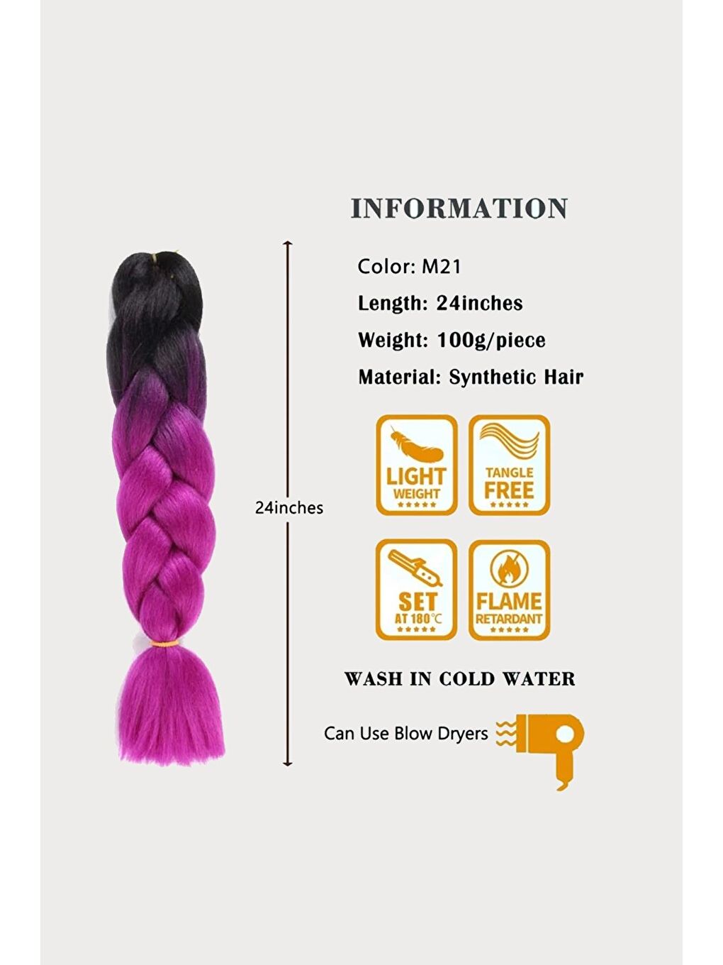 Fuşya Jumbo Örgü Postiş Saç-1