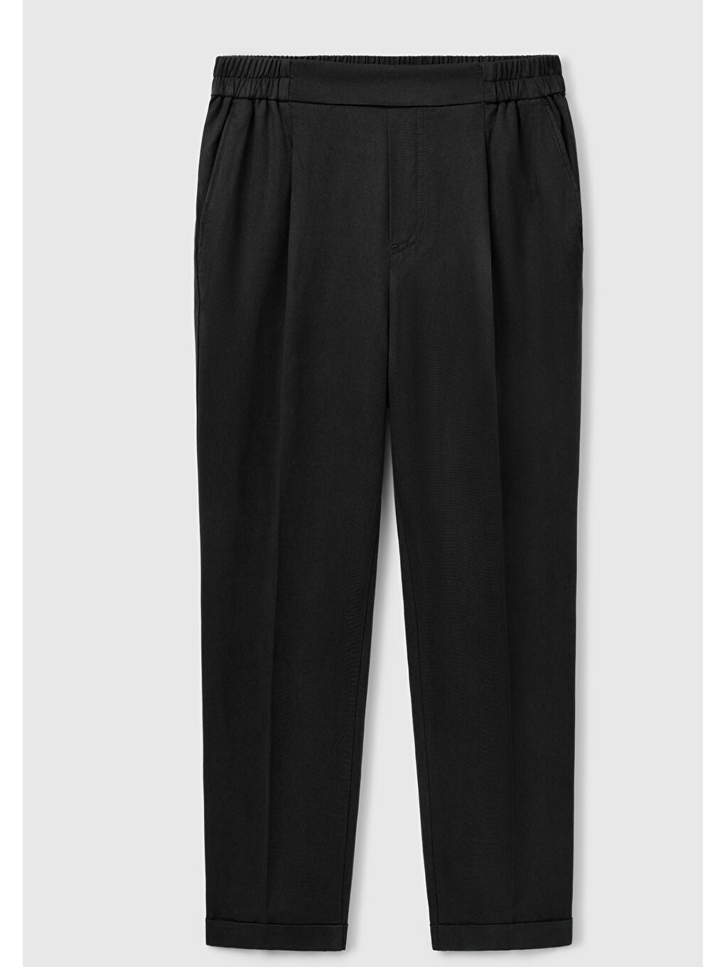 Kadın Siyah %100 Liyosel Paçası Kıvrımlı Beli Lastikli Pantolon-1