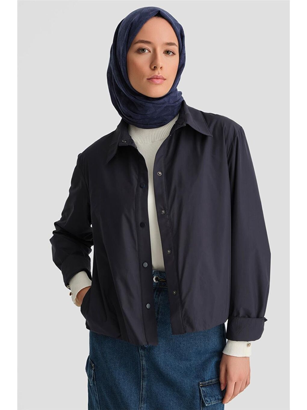 Katlanabilir İnce Ceket 24K5717 Lacivert-3